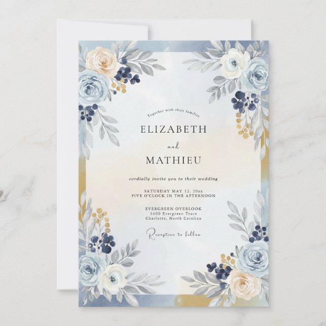 Navy Champagne Berry Wedding Invitation (Front)