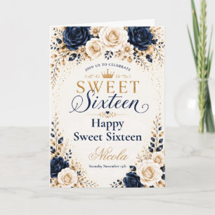 Navy Champagne Sweet Sixteen Card