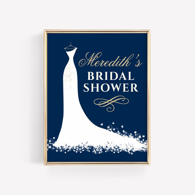 Navy Champagne Wedding Gown Bridal Shower Poster (Creator Uploaded)