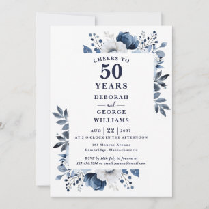 Navy Cheers To 50 Years Wedding Anniversary Invitation