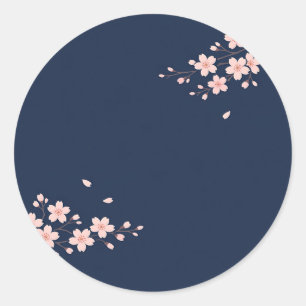 Navy Cherry Blossom Branch Classic Round Sticker