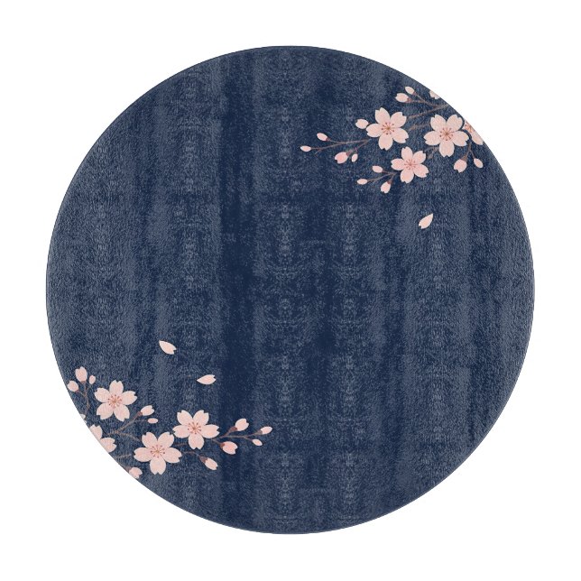 Navy Cherry Blossom Branch Cutting Board (Front)