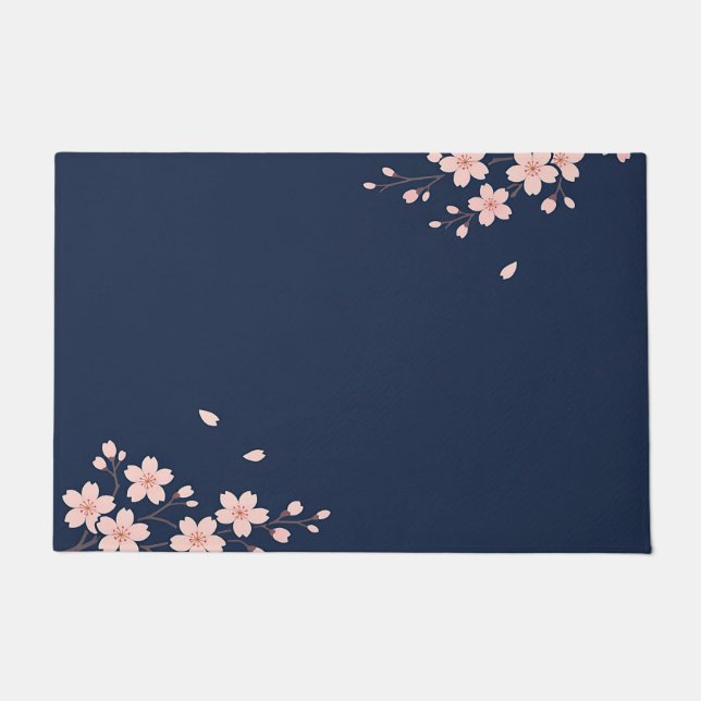 Navy Cherry Blossom Branch Doormat (Front)