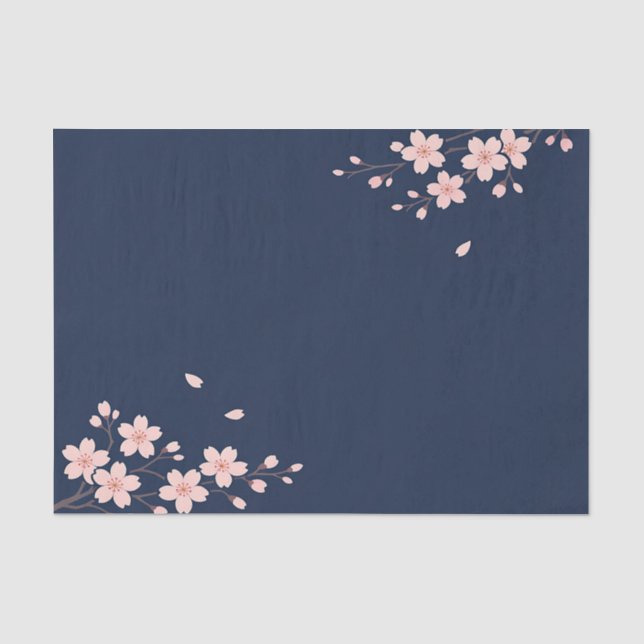 Navy Cherry Blossom Branch Tissue Paper (Front)
