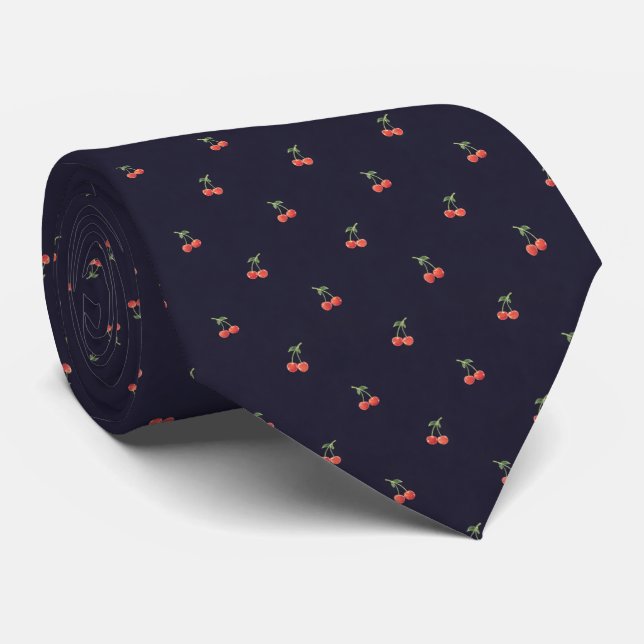 Navy Cherry Tie (Rolled)