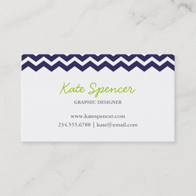 Navy Chevron and Polka Dot Business Card (Front)