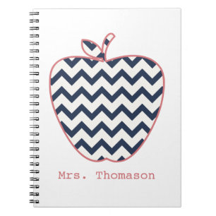 Navy Chevron & Coral Teacher Apple Notebook