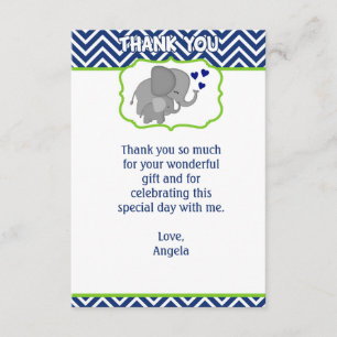 Navy Chevron Elephant Love Thank You Note (FLAT) Card