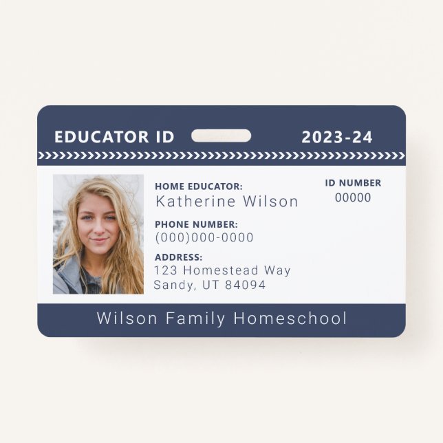 Navy Chevron Homeschool Educator ID Badge (Front)