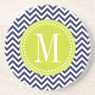Navy Chevron Zigzag Personalised Monogram Coaster
