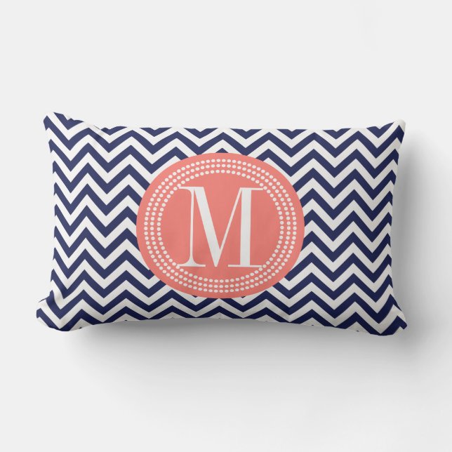Navy Chevron Zigzag Personalised Monogram Lumbar Cushion (Front)