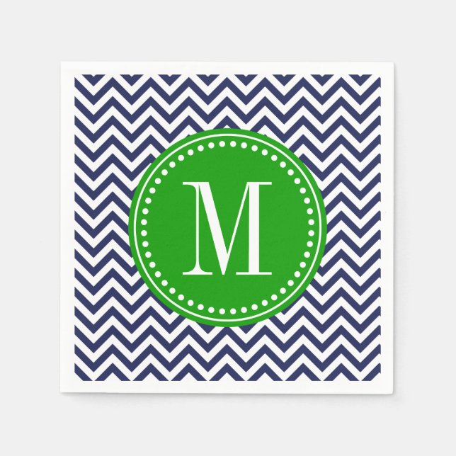 Navy Chevron Zigzag Personalised Monogram Napkin (Front)