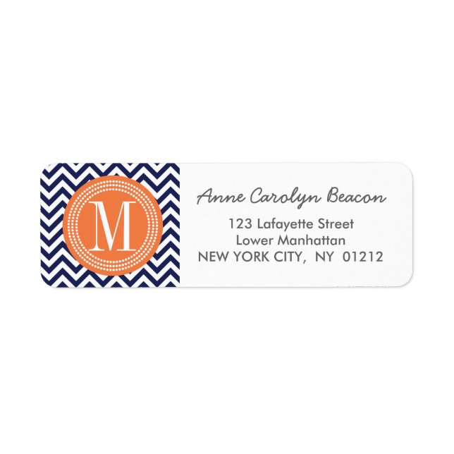Navy Chevron Zigzag Personalised Monogram Return Address Label (Front)