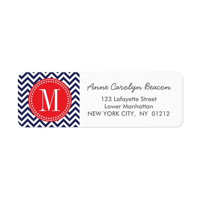 Navy Chevron Zigzag Personalised Monogram Return Address Label (Front)