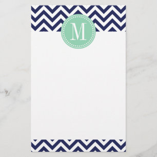 Navy Chevron Zigzag Personalised Monogram Stationery