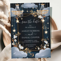 Navy Chic Golden Chandelier Save The Date