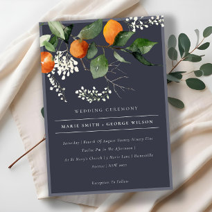Navy Chic Orange Blossom Botanical Wedding Invite