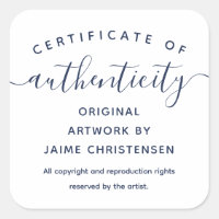 Navy Chic Script Certificate of Authenticity