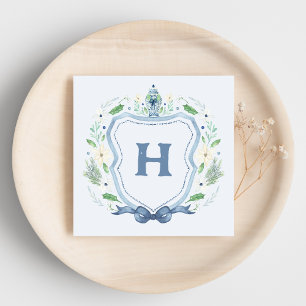 Navy Chinoiserie Crest Monogram Napkin