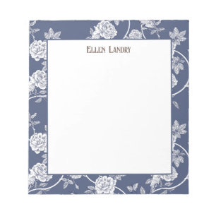 Navy Chinoiserie Floral Personalized Notepad