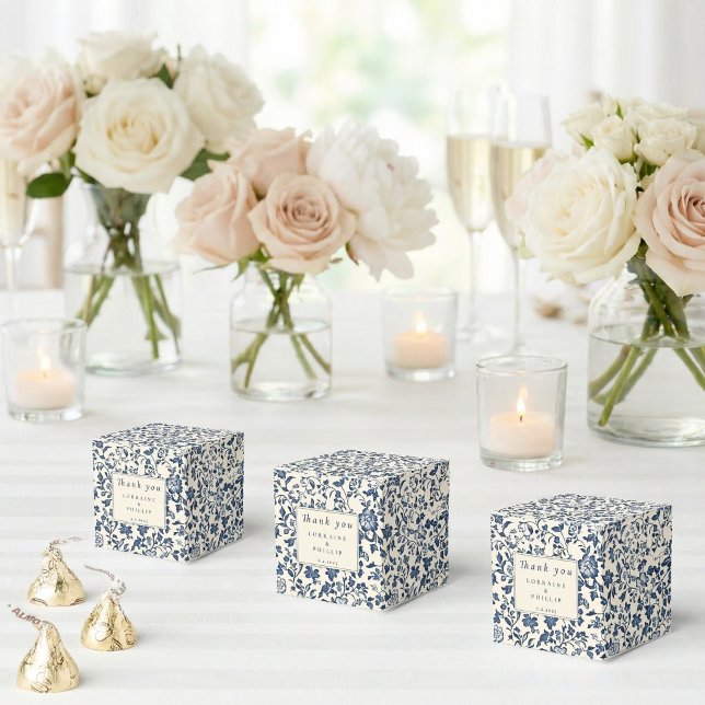 Navy Chinoiserie Floral Wedding Thank You Favour Box (Navy Chinoiserie Floral Wedding Thank You Favor Boxes)