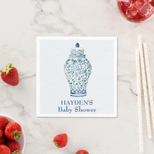 Navy Chinoiserie Ginger Jar Personalised Napkin
