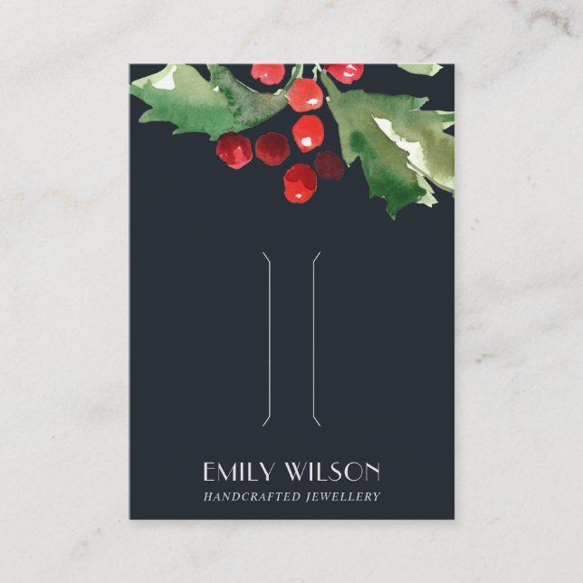 NAVY CHRISTMAS HOLLY BERRY HAIR CLIP DISPLAY CARD (Front)