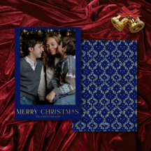 Navy Christmas Photo Gold Foil Merry Christmas