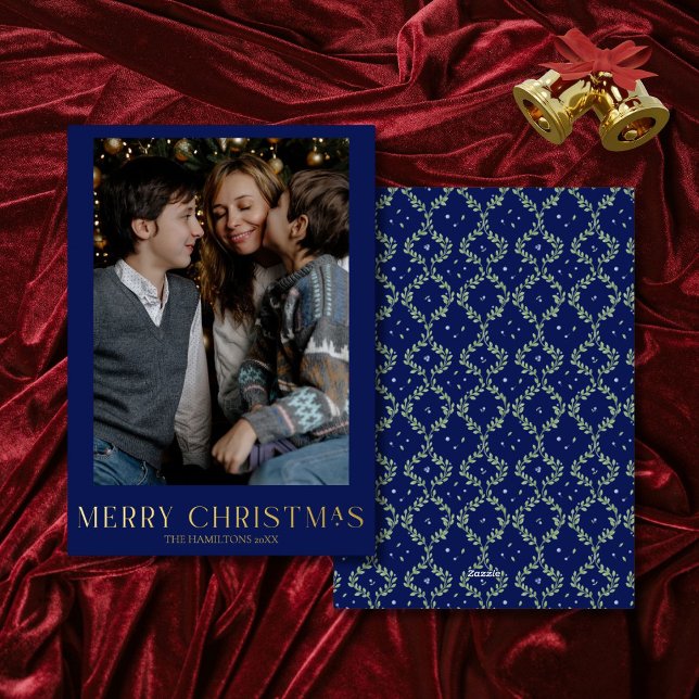Navy Christmas Photo Gold Foil Merry Christmas Foil Holiday Card (Creator Uploaded)