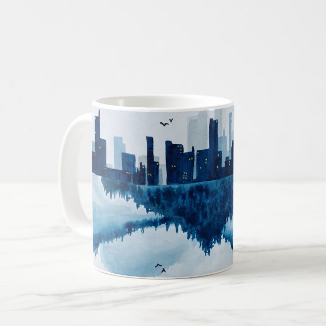 Navy Cityscape Reflection Coffee Mug (Front Left)