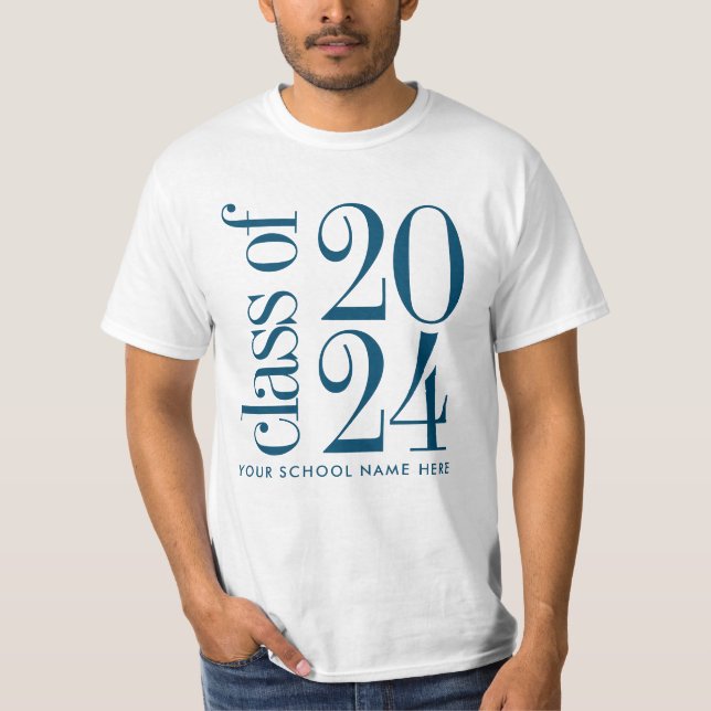 Navy Class of 2024 Graduation with School Name T-Shirt (Front)
