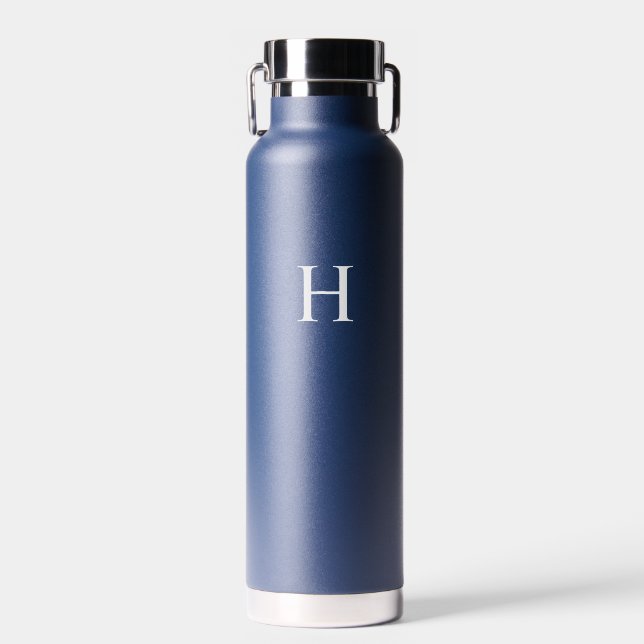 Navy Classic Elegant Monogram Water Bottle (Front)