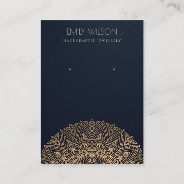 NAVY CLASSIC GOLD ORNATE MANDALA EARRING DISPLAY BUSINESS CARD (Front)