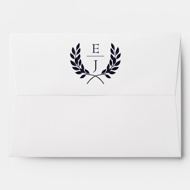 Navy Classic Monogram Wedding Invitations Envelope (Back (Top Flap))