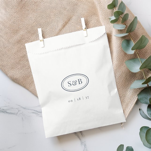 Navy Classic Oval Monogram Wedding Favour Bag (Creator Uploaded)