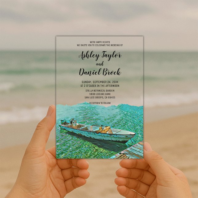 Navy Coastal Boat Beach Destination Wedding Acrylic Invitations (Creator Uploaded)