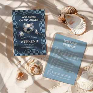 Navy Coastal Floral and Checkered Sea Bachelorette Invitation