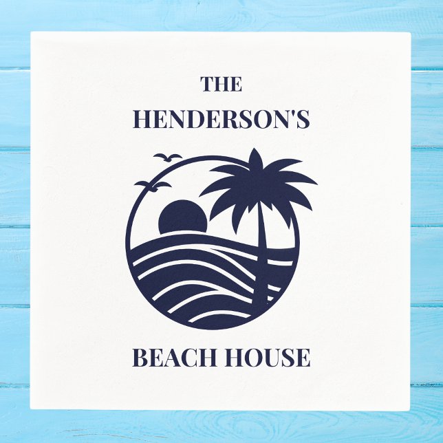 Navy Coastal Palm Tree Beach House Napkin (Creator Uploaded)