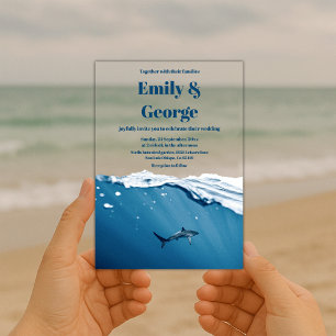 Navy Coastal Under The Sea Shark Beach Wedding Acrylic Invitations