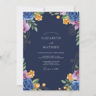 Navy Cobalt Blossom Wedding Invitation