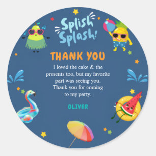 Navy Colourful Summer Pool Birthday Thank You   Classic Round Sticker