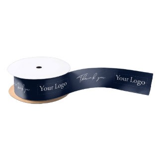 Navy Company Logo Business Thank you Packaging Satin Ribbon