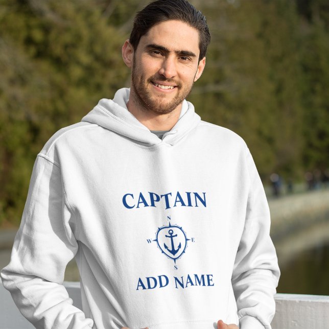 Navy Compass Anchor Captain Add Name or Boat Name Hoodie (Creator Uploaded)