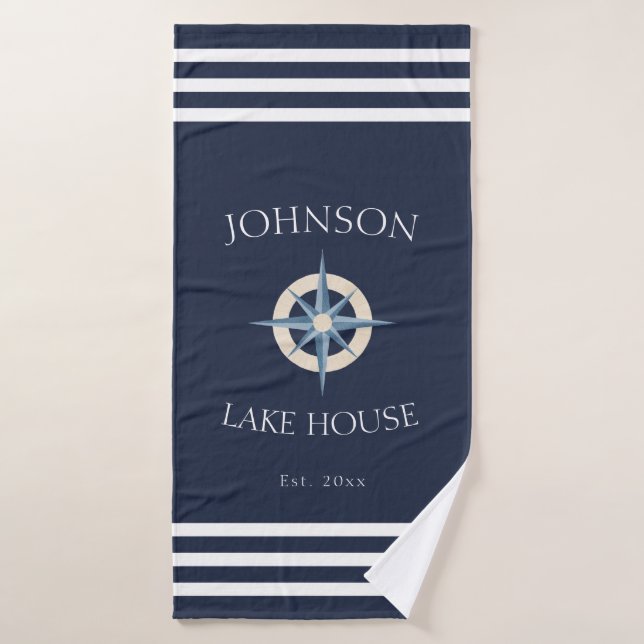 Navy Compass Rose Lake House Bath Towel (Bath Towel)