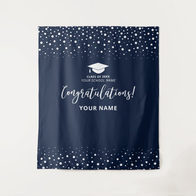 Navy Confetti Congratulation Graduation Tapestry (Front)
