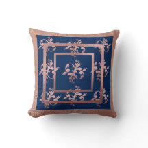 Navy & Copper Damask Throw Pillow
