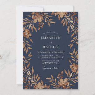 Navy Copper Foliage Eucalyptus Wedding Invitation