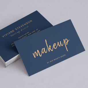 Navy copper gold makeup artist typography template business card