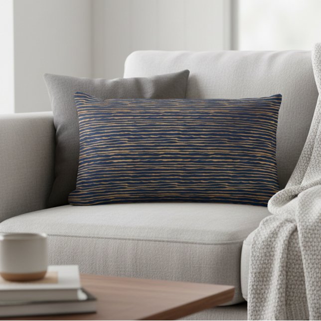Navy Copper Metallic Modern Stripes Lumbar Cushion (Creator Uploaded)