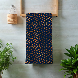 Navy Copper Metallic Polka Dots Spots Bath Towel Set
